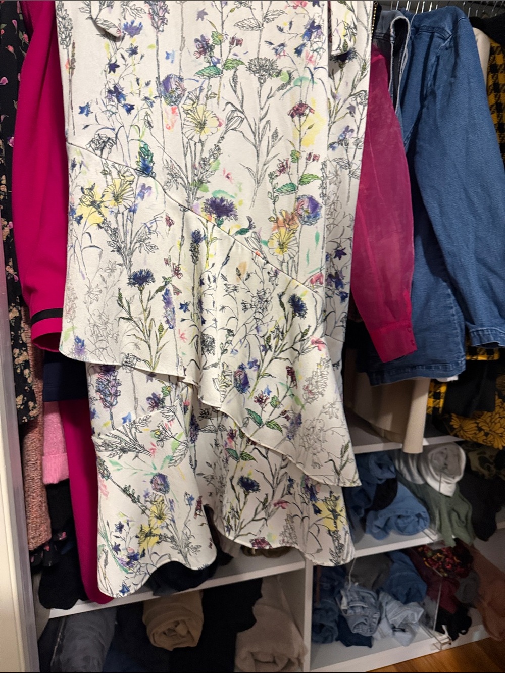 H&M White Floral High-Low Slip Dress with Multicolor Wildflowers - Picture 3 of 3